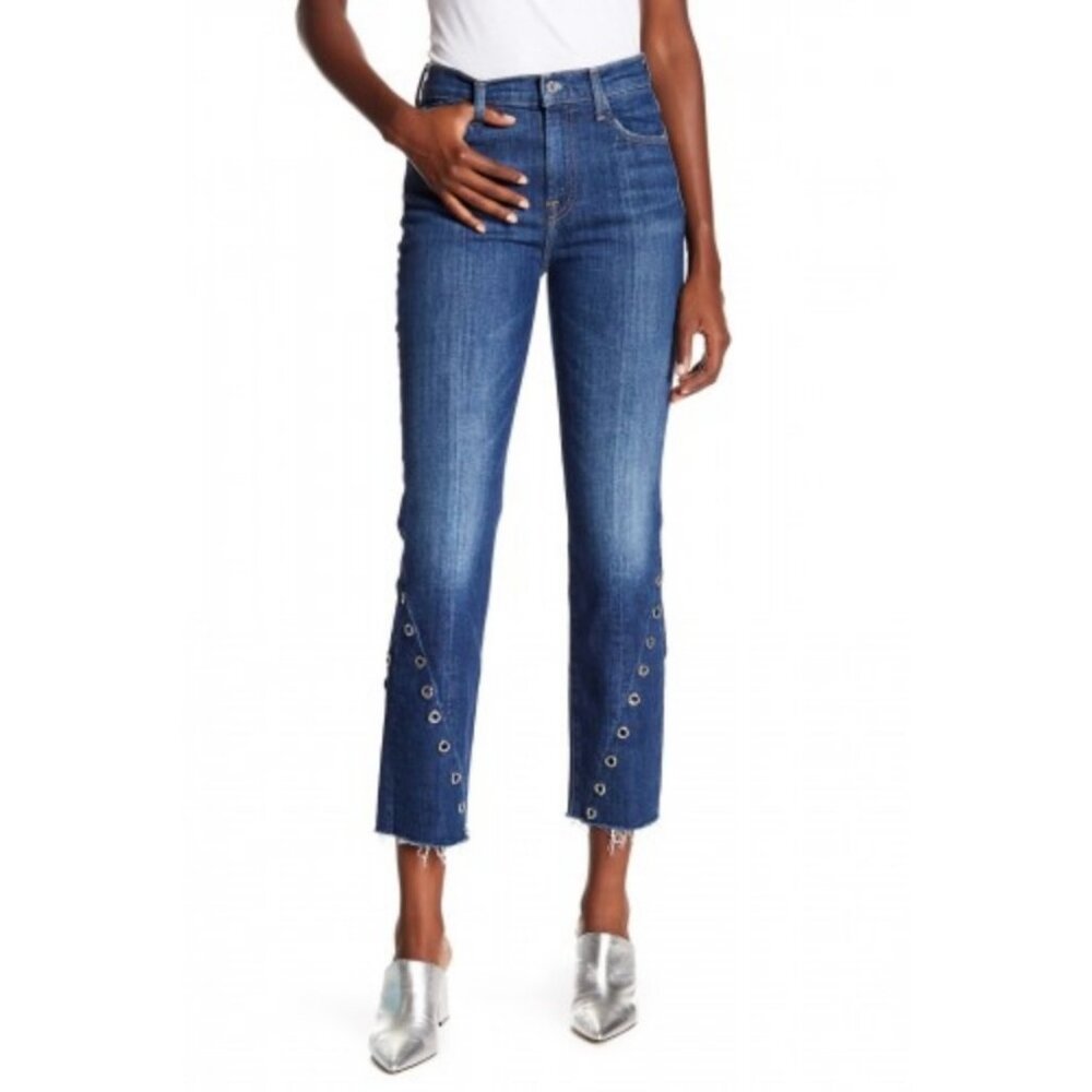 7 For All Mankind Edie Straight Denim Jeans Pants Womens 29 Blue Medium Wash